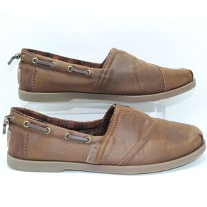 Skechers BOBS Womens 9 Brown Boat‎ Shoe Slip On Flats Memory Foam 33731 BRN